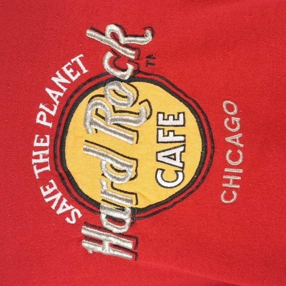 Vintage Hard Rock Cafe Chicago embroidered red & silver XL pullover sweatshirt - Picture 3 of 5